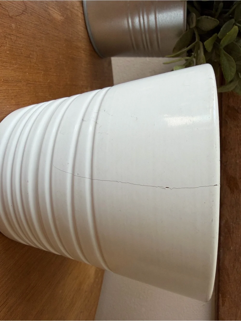 IKEA White Ribbed Ceramic Planter